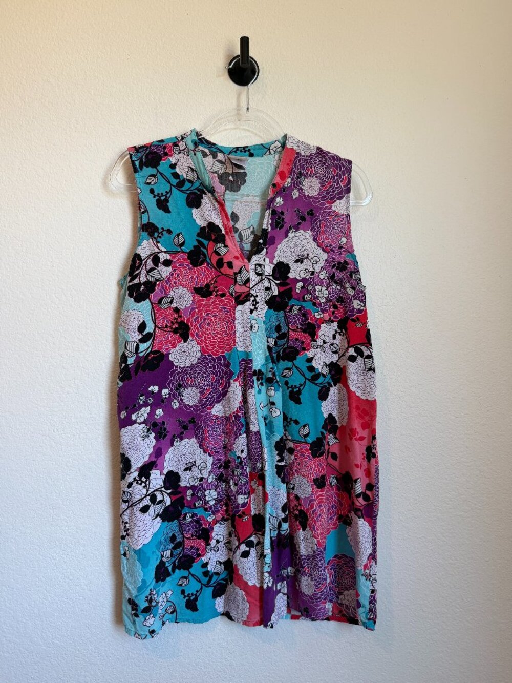 Natori Floral Sleepdress Nightgown Mini Length Size Large
